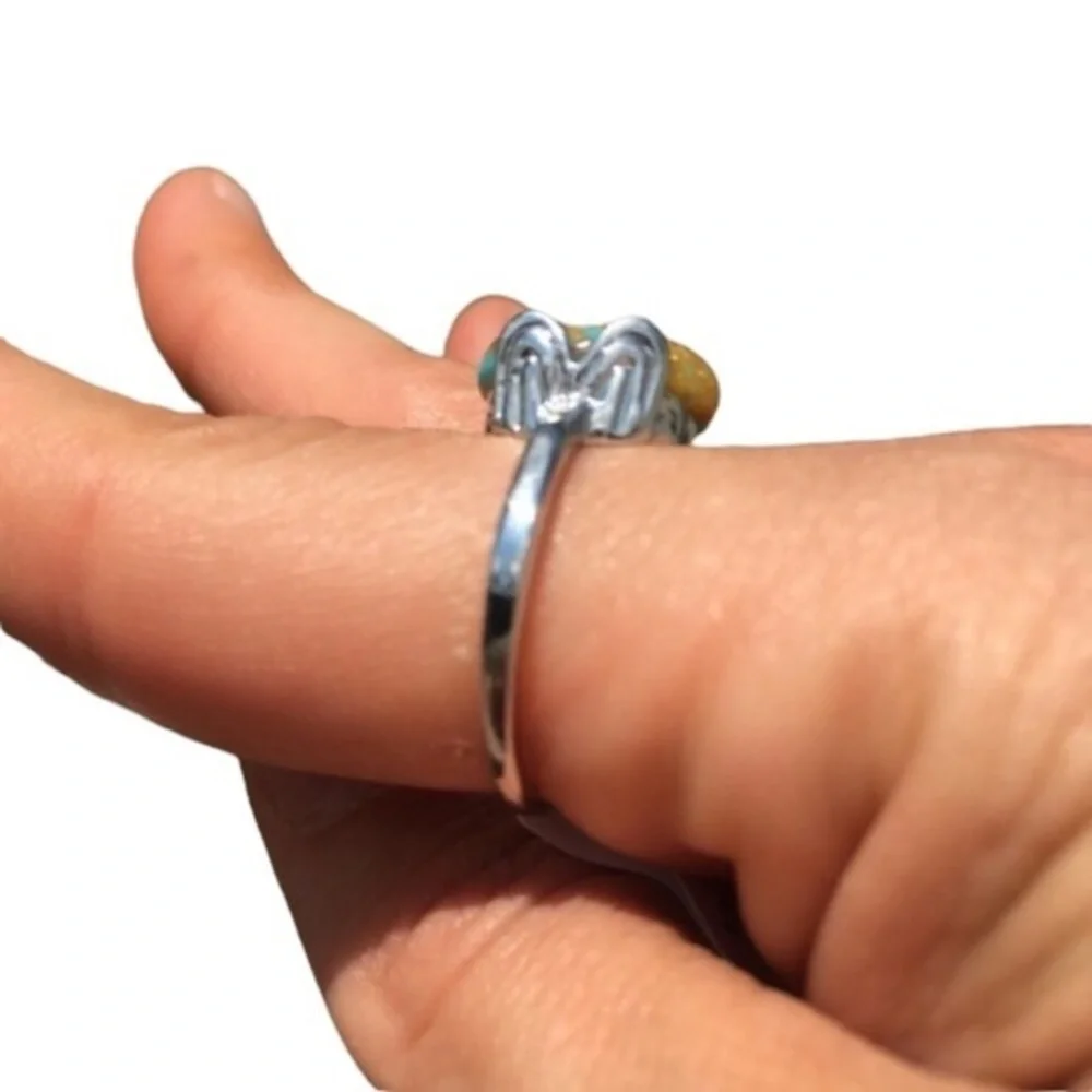 Faux Turquoise Fashion Silver Alloy Ring Size 8